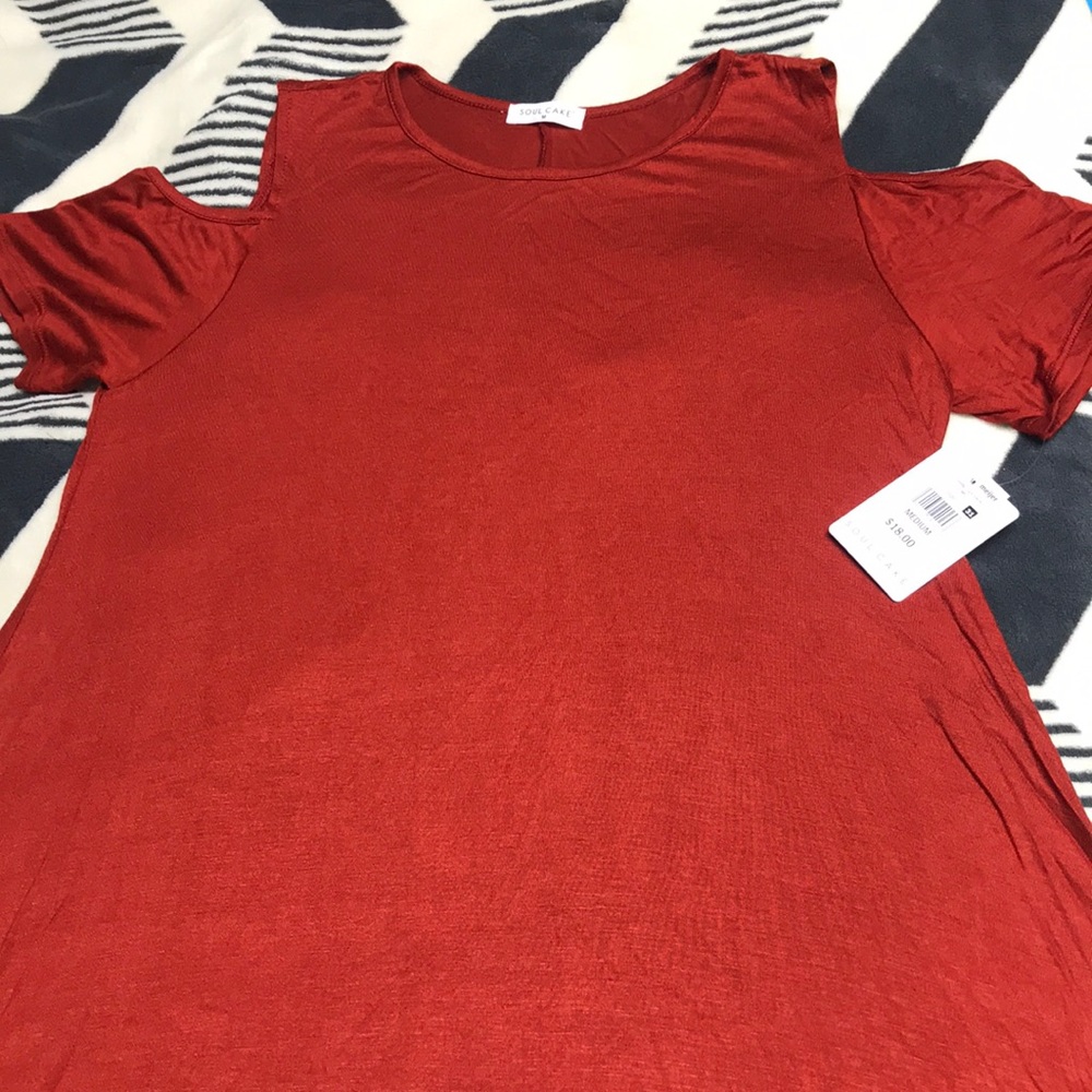 Burnt orange cold shoulder top